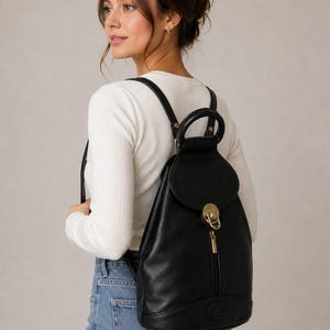 Arte & Cuoio Black Leather Backpack Bag Made In Italy Convertible Shoulder Bag