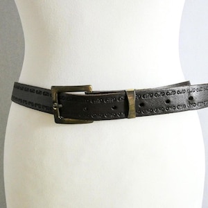 Vintage Dark Brown Genuine Leather Tooled Embossed Belt with Brass Buckle | Handmade Western Style | Men’s UK 32” | Classic Retro Accessory