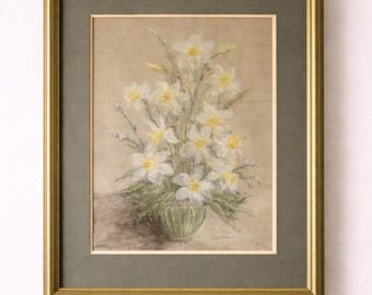 Original Pastel Daffodils Still Life Marie Nobbs Signed Framed Floral Painting