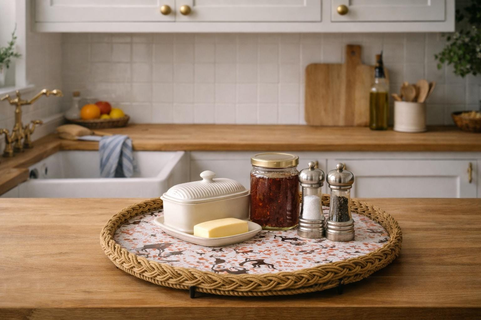 Vassoio Rotondo In Rattan Intrecciato A Mano - Naturale - Per Servire, Colazione A Letto, Decorazione Tavolino - Regalo Artigianale