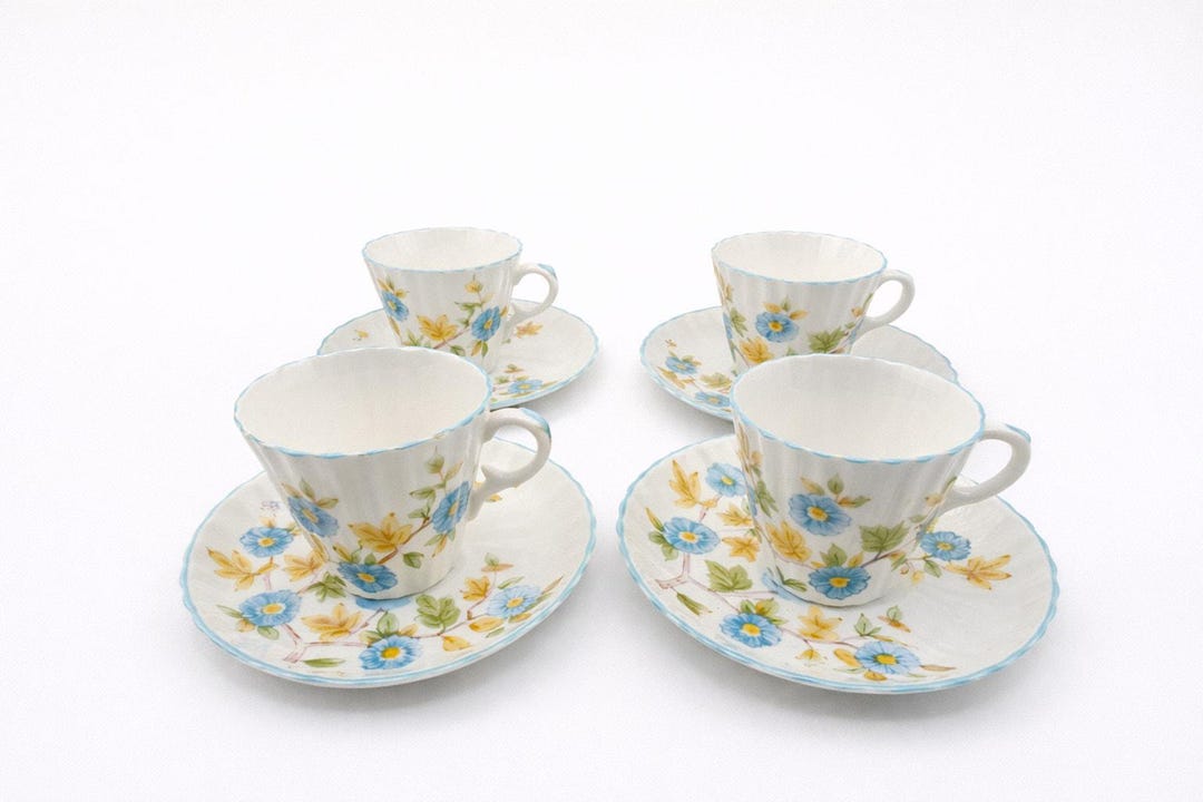 Vintage Shelley Style Fluted Tea Cups and Saucers Set of 4 English ...