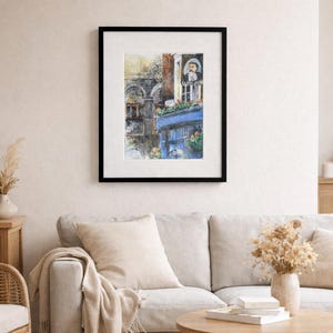 Vintage blandteknikmålning Gilbert och Sullivan Pub London Wellington gatukonst urban konst