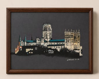 Pintura original de la Catedral de York, D. Bruce, 1986, gouache, acrílico, obra de arte enmarcada.