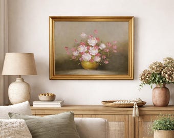 Original Oil Painting Pink Roses in Vase – Signed Robert Cox, Vintage Art