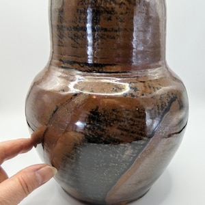 Handmade Studio Pottery Vase – Signed Modernist Brown & Black Glaze, Unique Ceramic Art