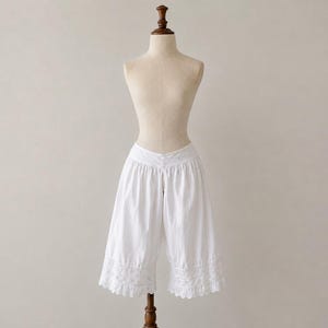 Antique Victorian White Cotton Bloomers Open Knickers Lace Trim Handmade c1890
