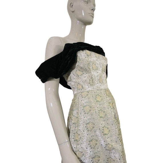 Green & Gold Dress Vintage Floral Brocade Velvet … - image 2