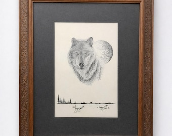 Victor Begay Signed Wolf Print 159/250 Native American Dineh 1996 Framed