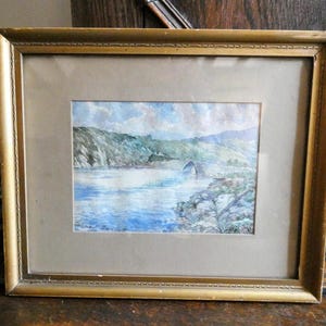 Antique Watercolour Landscape Painting Bridge & River Signed Ernest Garnett