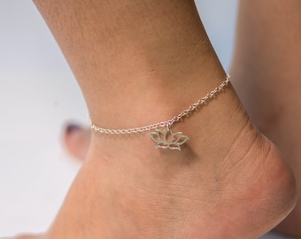Lotus-fotlänk i sterlingsilver: Elegant boho-fotlänk, brudtärnepresent