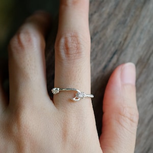 Sterlingzilveren visring, vishaakring, zijdelingse vishaak, vissieraden, strandring, doopcadeau