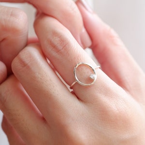 Sterling Silver Open Circle Ring,CZ Solitaire Ring,Minimalist Circle Ring,Geometric ring,Simple round ring,Karma ring,Tiny ring