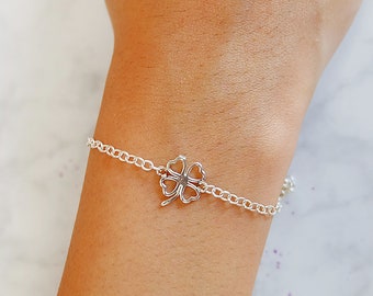 Sterling Silver Lucky Clover Bracelet: Good Luck Charm, Adjustable Length