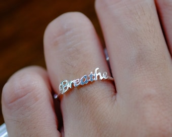 Breathe Ring: Sterling Silver Word Ring, Yoga Zen Jewelry
