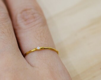 Thin Gold CZ Ring: Minimalist Sterling Silver Promise Ring