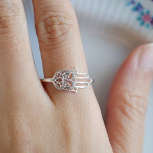 Sterling Silver Hamsa Ring , Hand Of God Ring , Delicate Ring , Boho Stacking Ring , Hand of Fatima Ring , Tiny Hamsa Hand, Evil eye