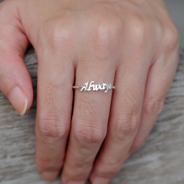 Always Ring , Word Silver Jewelry , Stackable Name Ring , Ring inspirational Jewelry , Promise Ring , Minimal Word Jewelry , Commitment Ring