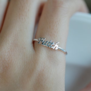 Anillo de fe de plata esterlina, anillos de palabras, joyería inspiradora de plata, anillo personalizado, anillo religioso, anillo cristiano, joyería cristiana