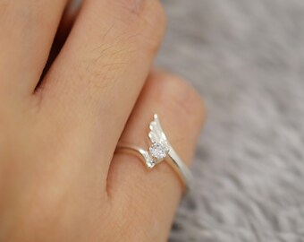 Sterling Silber Engel Flügel CZ Ring, Gedenkschmuck, religiöser Schmuck