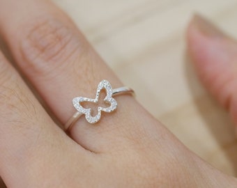 Sterling Silver Butterfly Ring with CZ ,Dainty Silver Ring,Butterfly  Jewelry,Tiny Butterfly Ring,Delicate Butterfly Ring,Gift for her