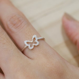 Sterling Silver Butterfly Ring with CZ ,Dainty Silver Ring,Butterfly Jewelry,Tiny Butterfly Ring,Delicate Butterfly Ring,Gift for her