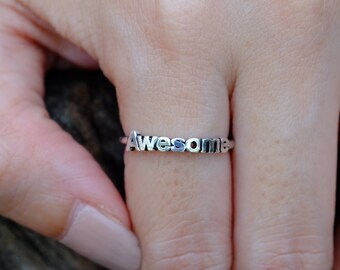 Sterling Silber Wort Ring: Inspirierender Stapel Schmuck