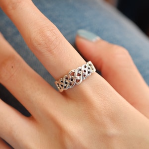 Sterling Silver Celtic Double Ring,Celtic Trinity knot ring,Celtic jewelry,Gift for her,Ornament Ring,Irish Ring,Woven Irish Gothic Band
