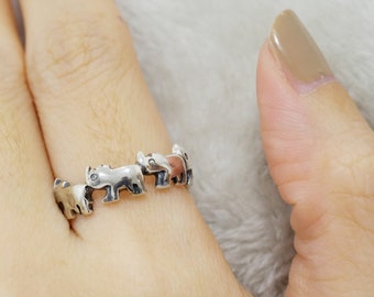 Sterling Silver Rhino Band Ring,Stacking Animal Ring,Rhino Thumb Ring,dainty rhino ring,minimalist jewelry,rhino jewelry,Rhino Oxidized Ring