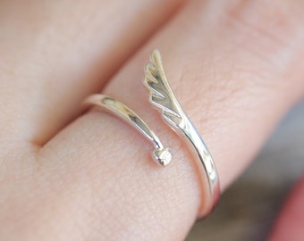 Sterling Silver Angel Wing Ring: Minimalist Memorial Jewelry , Heaven angel