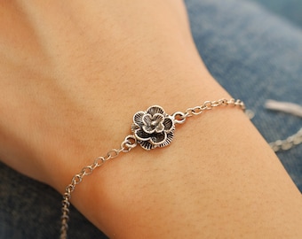 Sterling Silver Tiny Rose Bracelet,Flower bracelet,Bridesmaids Bracelet,Gift For Her, Best Friend Gift,Gift Minimalist,Simple bracelet