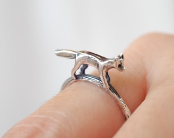 Bague renard en argent sterling faite main, bijoux animaux, bague kitsune