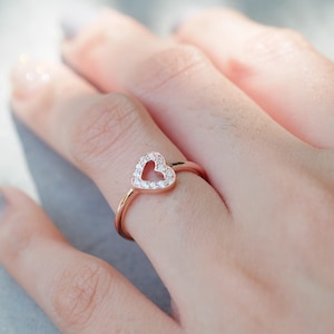Sterling Silver Heart CZ Ring,Women&#39;s Gift,Anniversary Ring,Engagement Fashion Ring,Heart Ring,Open Heart Ring,Heart Ring For Gift