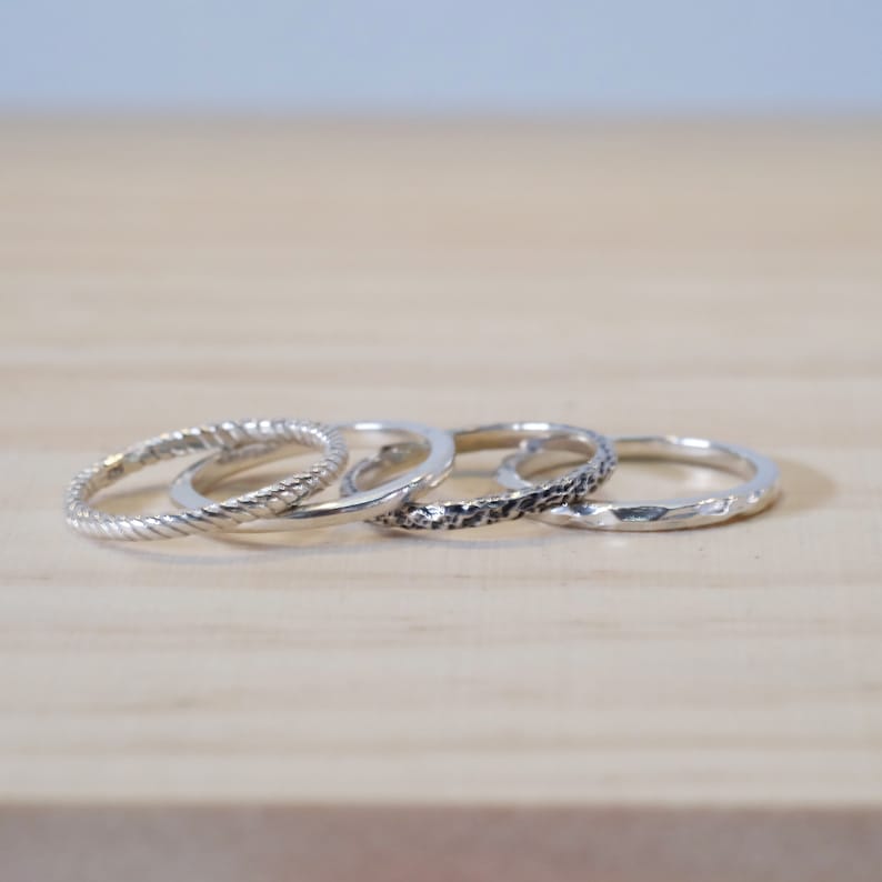Sterling Silver Stacking Ring Set,Textured Ring Set,Textured Rings,Hammered Ring,Twisted Ring,Boho Ring Set,Multi Texture,Simple Rings Set