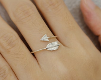 Sterling Silver Sideways Arrow Ring,Friendship Day Gift,Thanksgiving Gift,Open Arrow Ring,Boho Ring,Celebrity Style Double Wrap Arrow Ring