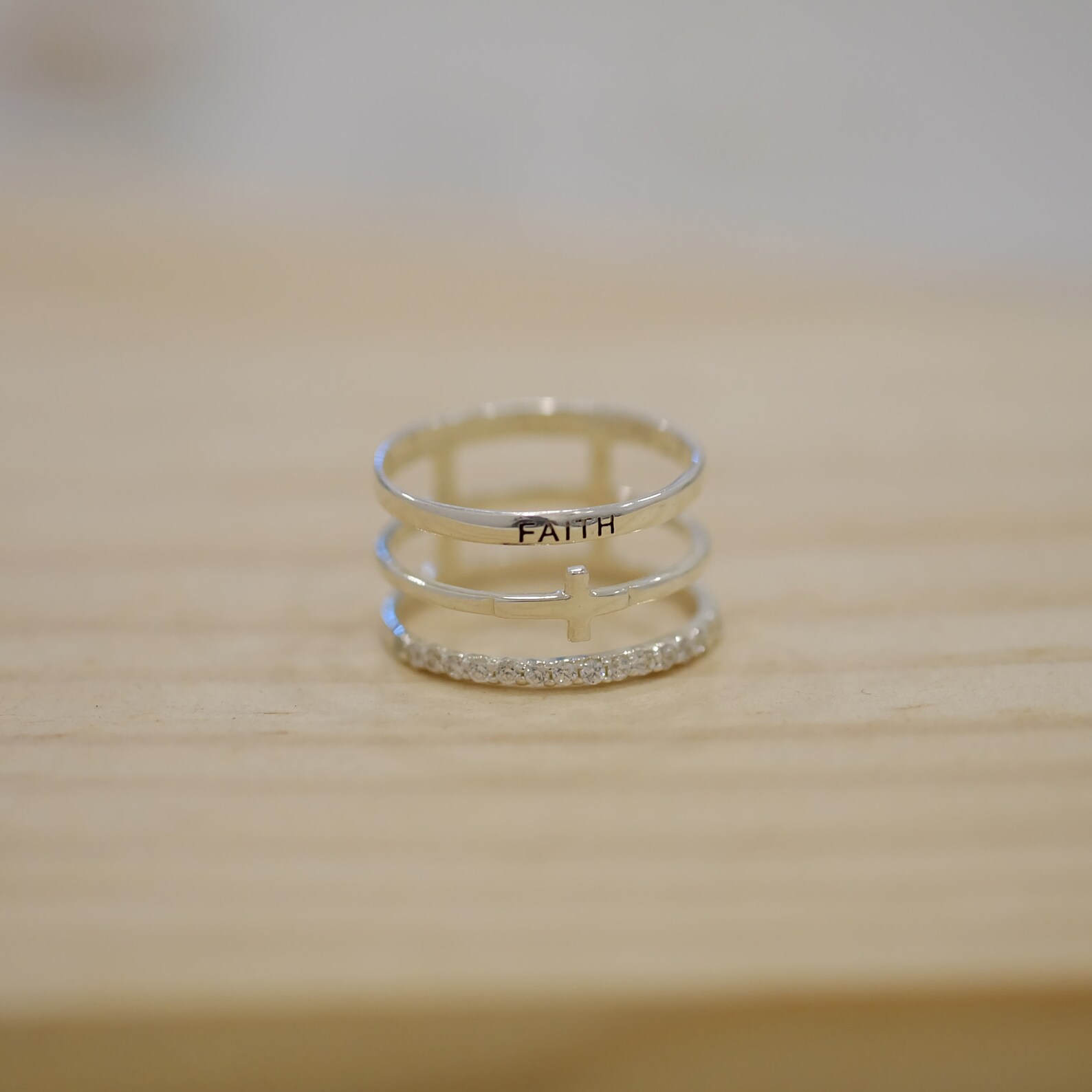 Sterling Silver Faith Cross Ring With Clear CZ sideways Cross Etsy