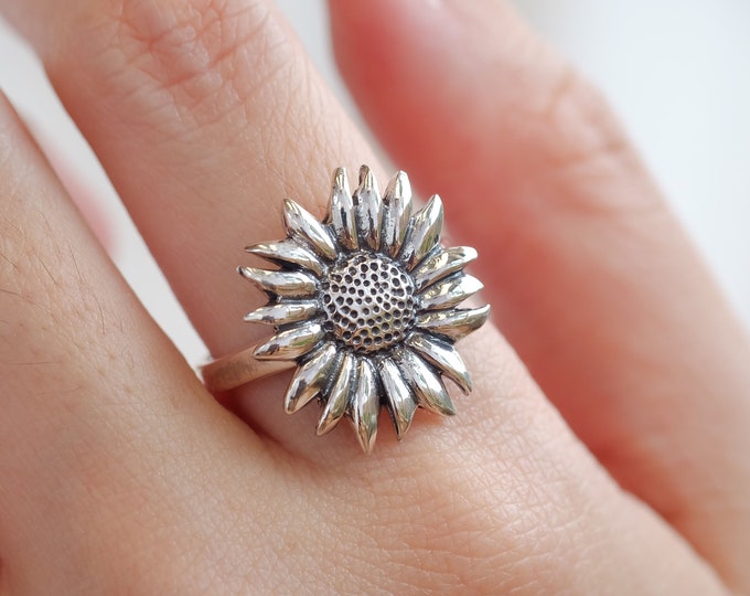 stack ring - etsy Images High Quality Grahic Sunflower Ring, Flower Stack Ring, Flower Ring, Silver Stack Ring ...