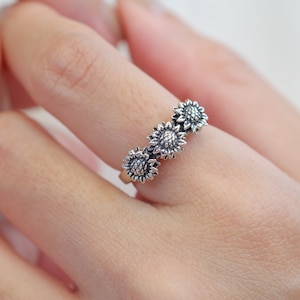 Sterling Silver Sunflower Ring,Flower Ring,Oxidized Sunflower Ring,Boho Ring,Summer Ring,Hippie Ring, Floral Ring, Wildflower Ring,Hope Ring