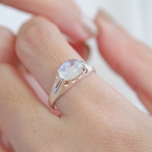 Oval Rainbow Moonstone Ring: Handmade Sterling Silver Promise Ring , Promise Ring