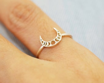 Sterling Silver Moon Phase Ring, Celestial Jewelry