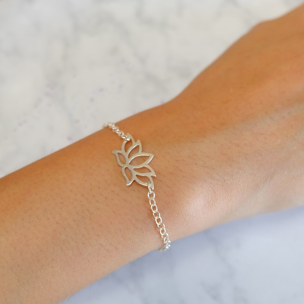 Sterling Silver Lotus Bracelet , Namaste Bracelet , Yoga Bracelet , Bridesmaids Bracelet , Gift For Her , Best Friend Gift , Flower Bracelet