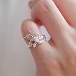 Sterlingzilveren ring kolibrie, ring vogel CZ, cadeaus bruidsmeisjes, vrijheid sieraden, graduatiecadeau, cadeau voor haar, Spirit Animal ring