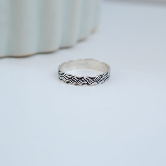 Sterling Silver Braided Wedding Band Ring: Unisex Rope Twist