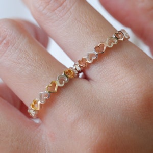 Two Color All Around Heart Ring,Two Tone Heart Ring,Heart Eternity ring,Rose heart ring,Promise Ring,Mini Heart Ring,Eternal Love Ring