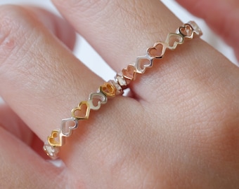 Sterling Silver Two-Tone Heart Eternity Ring: Handmade Promise Ring