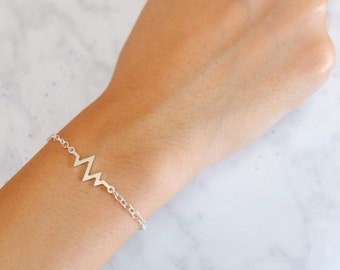 Sterling Silver Heartbeat Bracelet, Minimalist Jewelry , Gift for Doctor