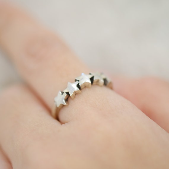 Sterling Silver Five Star Ring Silver Twinkle Star Ring Stackable Star Ring Minimal Star Ring Single Band Multiple Stars Ring