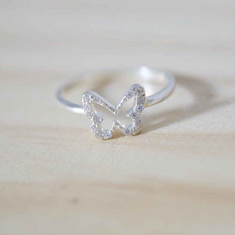 Sterling Silver Butterfly Ring With CZ dainty Silver - Etsy