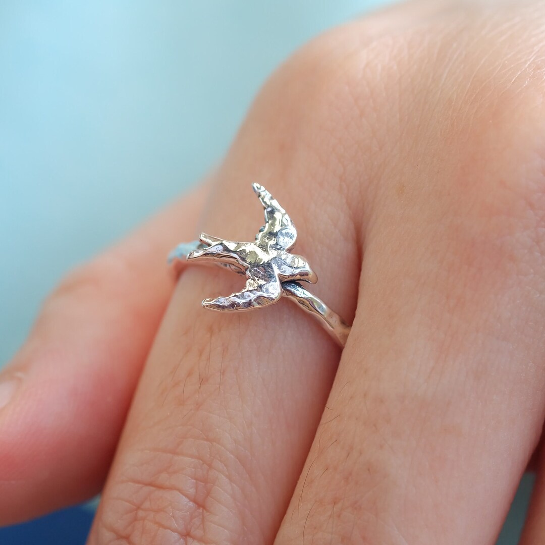 Anello in argento sterling con uccellino, anello con gabbiano