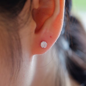 Hammered Sterling Silver Hexagon Stud Earrings: Minimalist Geometric Design