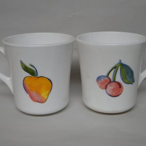 Set of 2 Corning Corelle Fruit Basket / Fruit Too Pattern Coffee Cups